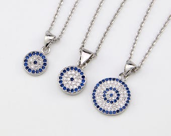 Zircon Evil Eye 925 Sterling Silver Necklace, Turkish Protection