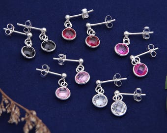 Pendientes de bola de plata de ley, dije circular, joyería minimalista apilable