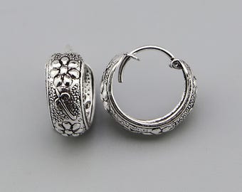 Pendientes de aro balineses de plata oxidada / Aros gruesos / Aros tipo aro