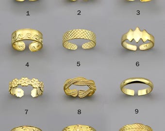 Anillos para el dedo del pie ajustables chapados en oro de 14 k y plata, 9 diseños: puedes elegir desde celtas hasta sencillos.