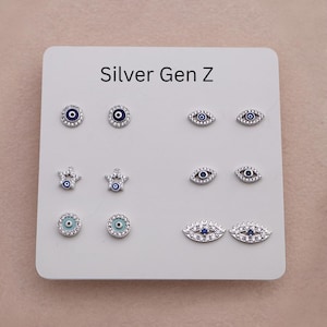 Evil Eye Stud Earrings 925 Sterling Silver • Tiny Earrings for Stacking • Protection Jewelry Evil Eye Earrings for Stacking • Gift for Her 6