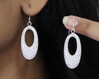Sterling Silver Oval CZ Jewelry Set | Dainty Necklace & Earrings