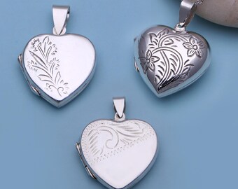 Victorian Floral Sterling Silver Heart Locket – Keepsake Photo Pendant