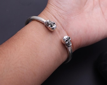 Sterling Silver Skull Cuff Bracelet – Gothic Biker Jewelry