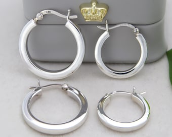Pendientes de aro de plata de ley • Aros minimalistas apilables con corte de diamante