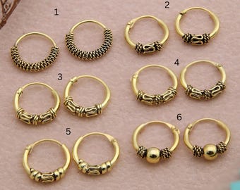 Small Gold Hoop Earrings, Tribal Style, Indian Bali Hoops