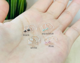 Sterling Silver Cartilage Studs | Tiny Crystal Helix Tragus Earrings
