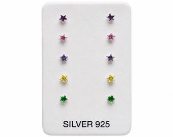 925 Sterling Silver Star Stud Earrings, Colorful CZ Star Earrings, Minimalist Celestial Studs, Cute Gift for Her