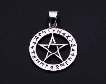 Sterling Silver Pentagram Pendant – Wiccan Rune Star, Gothic Jewelry