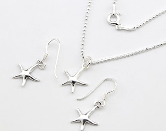 Sterling Silver Starfish Jewelry Set – Handmade Ocean Necklace & Earrings