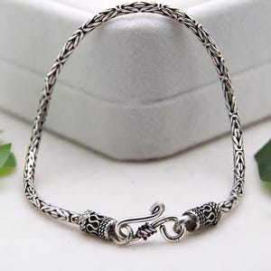 925 Sterling Silver Handcrafted Sterling Silver Bali Bracelet • Oxidized Tribal Jewelry ,Round Byzantine Chain Bracelet Men&#39;s King Chain