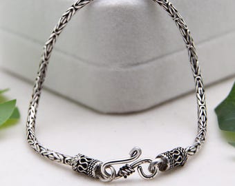 Pulsera balinesa de plata de ley hecha a mano • Cadena bizantina oxidada