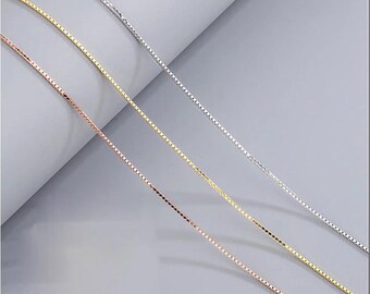 925 Sterling Silver Box Chain Necklace | Silver, Gold & Rose Gold Plated | Fine Square Link Necklace