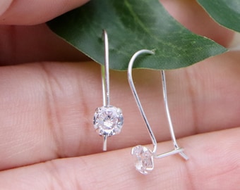 Pendientes de gancho de plata 925 con circonitas cúbicas / Elegantes pendientes de fiesta