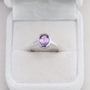 February Birthstone Ring – Sterling Silver Amethyst Ring ,Purple Rings, Amethyst Gemstone ring Oval shape ring