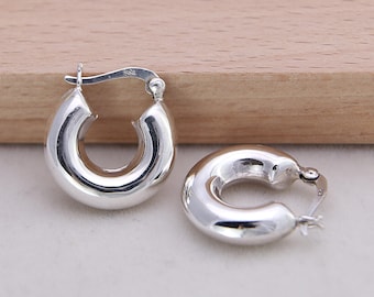 Pendientes de aro gruesos de plata de ley 925 – Aros estilo retro Huggie