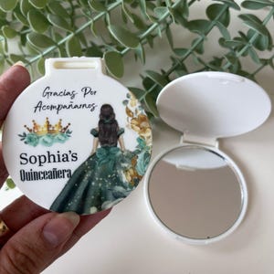Espejo compacto personalizado, regalos de quinceañera, regalos de fiesta de cumpleaños, espejo de bolsillo con flores de nacimiento, regalos de mis quince, regalos de cumpleaños número 15