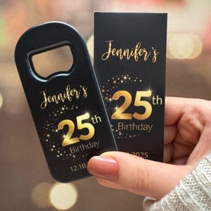 Personalized Magnet Bottle Opener, Custom Party Gifts, Birthday Favor, 30th, 35th, 40th, 50th, 60th Black Gold Themed,