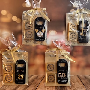 Personalized Magnet Bottle Opener, Custom Party Gifts, Birthday Favor, 30th, 40th, 50th, 60th, 70th, Black Gold Themed,