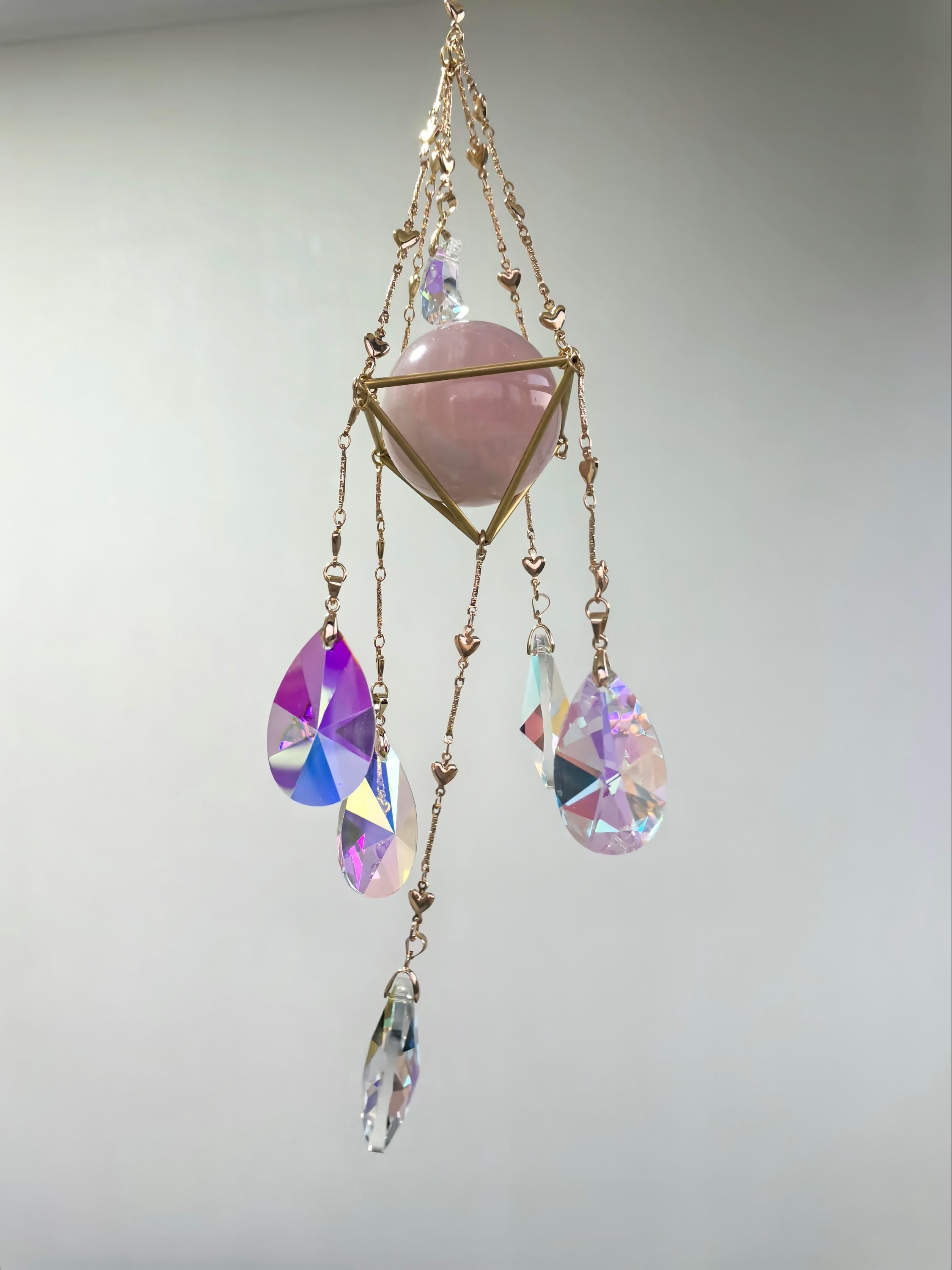 Crystal Moon Suncatcher – Rose Quartz Prism Sun Catcher, Boho Window ...