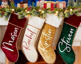 2025 Velvet Christmas Stocking With Name,Personalized Family Stocking,Custom Christmas Stocking With Tassel,Holiday Stocking,Christmas Gift