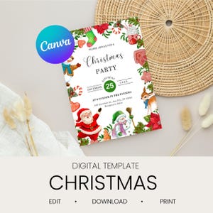 Faire-part de Noël / Carton d'invitation numérique / Imprimable / Design minimaliste / Modèle canevas / Carte modifiable / Invitation à une fête