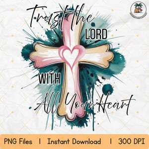Watercolor Christian Cross PNG: Heart & Splash Art (Digital Download