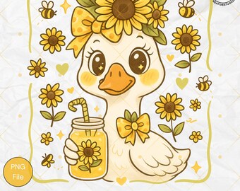 Sunflower Goose PNG, Kawaii Duck Clipart (Instant Download)
