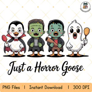 Funny Horror Goose Halloween PNG, Silly Goose Costume Clipart, Cute Zombie Duck Dracula PNG, Halloween Shirt Sublimation Design