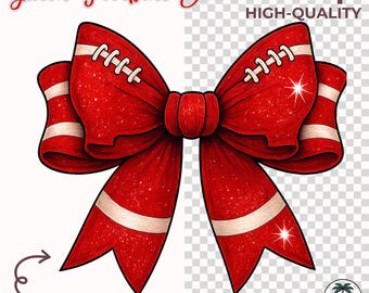 Red Glitter Football Bow PNG: Game Day Cheer Clipart (Digital Download)