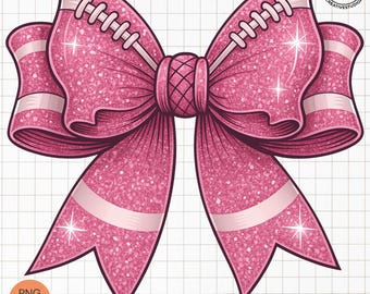 Pink Glitter Football Bow PNG: Game Day Cheer Clipart (Digital Download