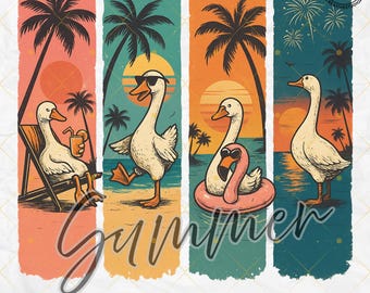 Funny Summer Goose PNG: Retro Beach Animal Art (Digital Download