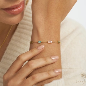 Minimalist Mixed Edelsteine Armband, Multi Bunt Stein Armband, Geburtstagsgeschenk, Zierliche Regenbogen Steine Armband, Muttertagsgeschenk für Sie