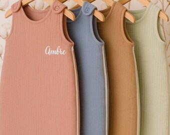 Personalized sleeping bag with first name in cotton gauze