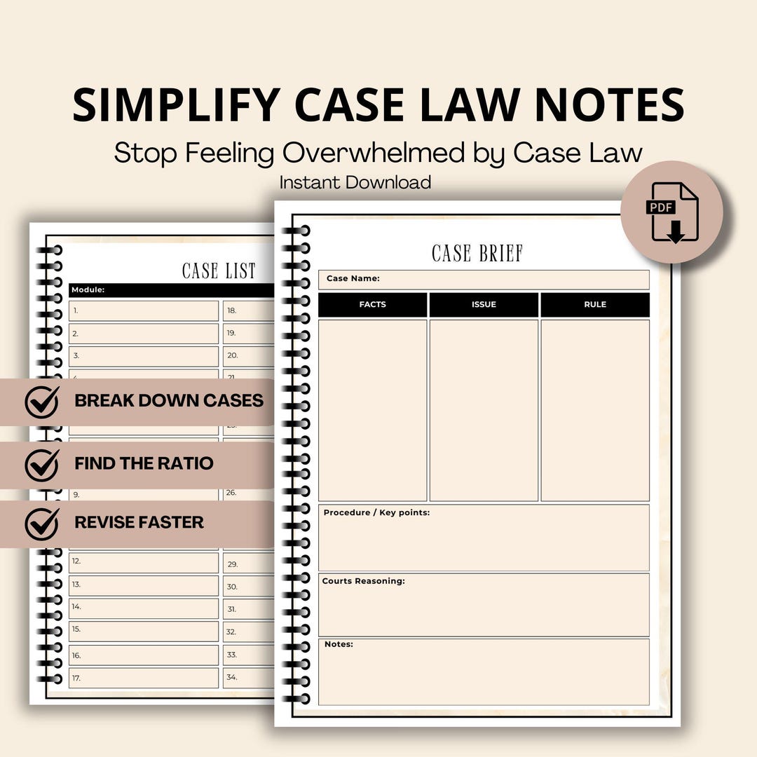Law Case Notes Template | Case Law Summary Sheet | Law Student Study ...