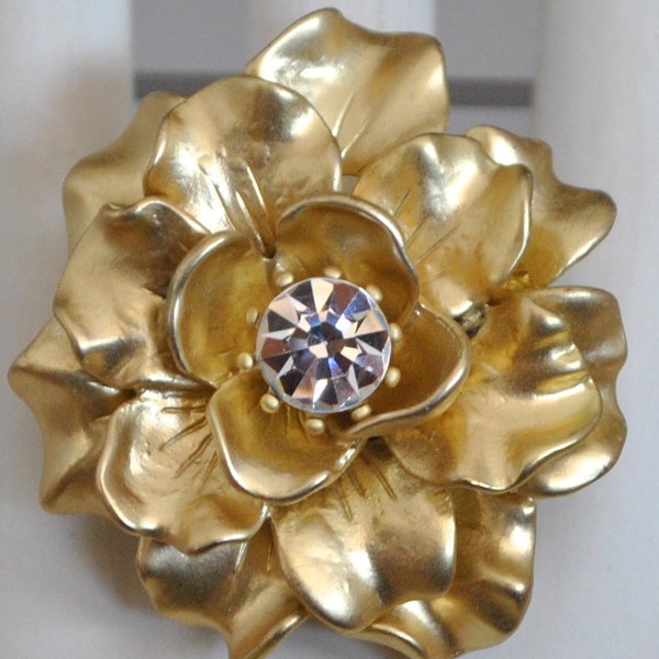 Flower  Ring Rhinestone Gold Ring Cocktail Ring  Gift For Women Adjustable Ring