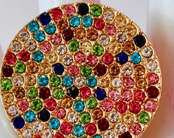 Multicolor Rhinestone Ring,Gold Ring Round Ring Gift For Women Adjustable Ring