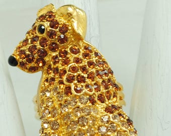 Gold Rhinestone Dog Ring    Pet Jewelry Adjustable Ring