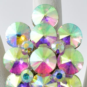 Rhinestone Cocktail Ring Aurora Borealis Crystal Ring Adjustable Ring