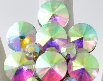 Aurora Borealis Strass Cocktailring, Justerbart Silverarmband