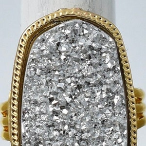 Silver Druzy Ring Gold Ring Geometric Ring Adjustable ring