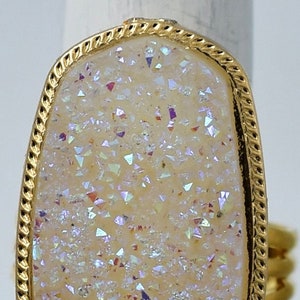 Ivory Druzy Ring Gold Ring Iridescent Ring Geometric Ring Adjustable Ring