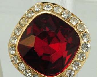 Ruby Red Statement Ring Clear Rhinestones Small Ring Holiday Jewelry Gift For Women Adjustable Ring