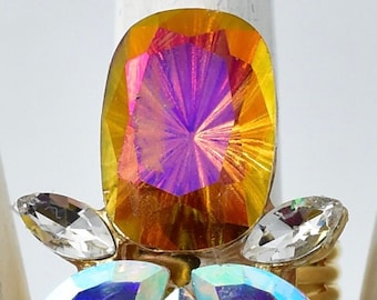 Skimrande cocktailring, Aurora Borealis-strass, justerbart armband