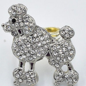 Rhinestone Dog  Ring Silver French Poodle Ring My Pet Jewelry Adjustable Ring