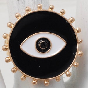 Evil Eye Ring Black & White Ring Gift For Her Contemporary Ring Adjustable Ring