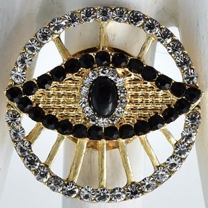 Evil Eye Ring, Gold Ring,Black & Rhinestone Ring Adjustable Ring