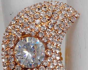 Crescent Moon Rhinestone Ring - Adjustable Gold-Tone Band