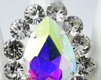 Aurora Borealis Strass Cocktailring, Silver Justerbart Armband