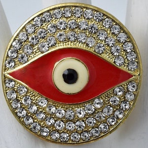 Rhinestone Evil Eye Ring, Gold Ring, Big Ring,Adjustable Ring, Protection Ring,